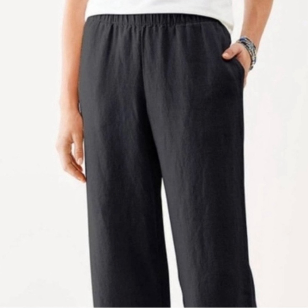 J. Jill Love Linen Black Wide Leg Oversized Elastic Waist Pants w/Pockets Size M